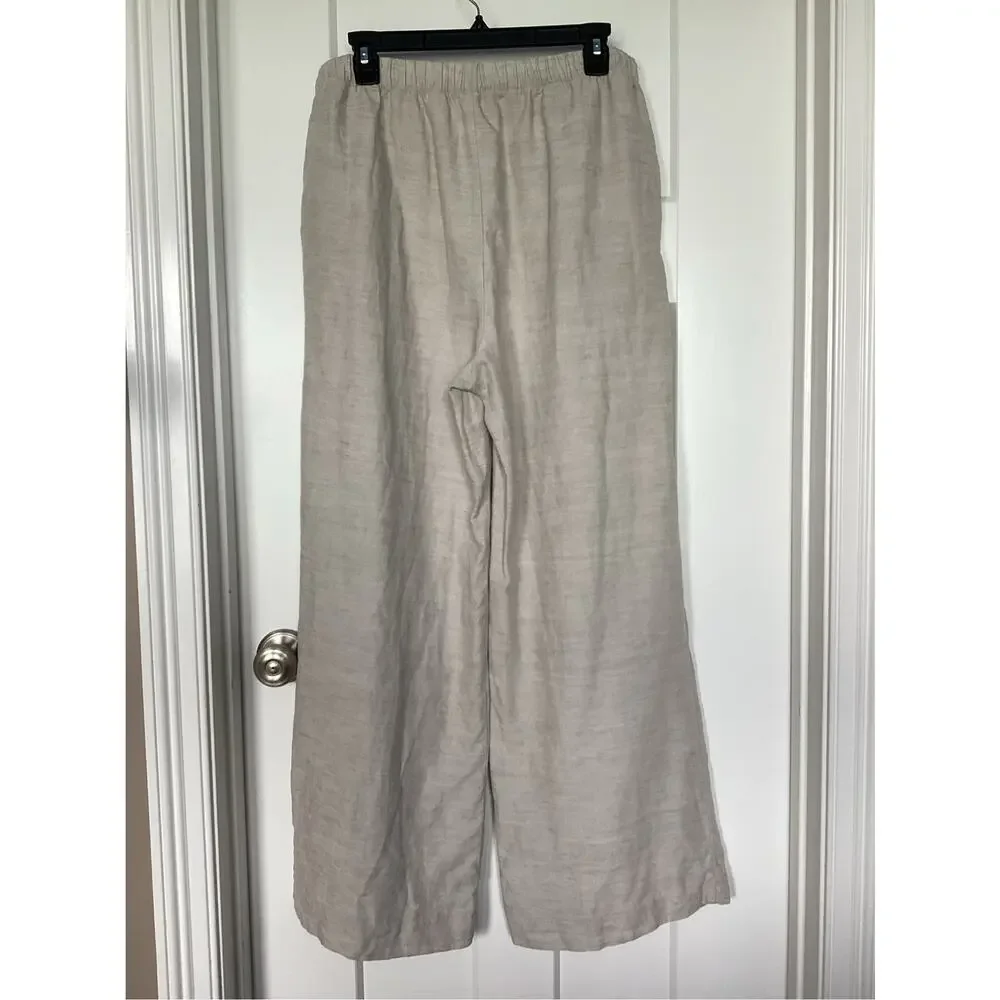 Aritzia Wilfred Women's Linen Wide-Leg Pants Drawstring Summer Beige Size Large